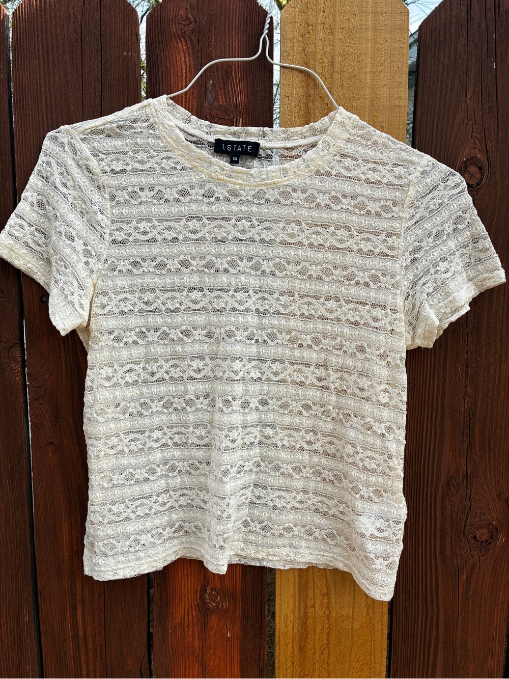 1. State Ivory Lace Short Sleeve Sheer Tee
